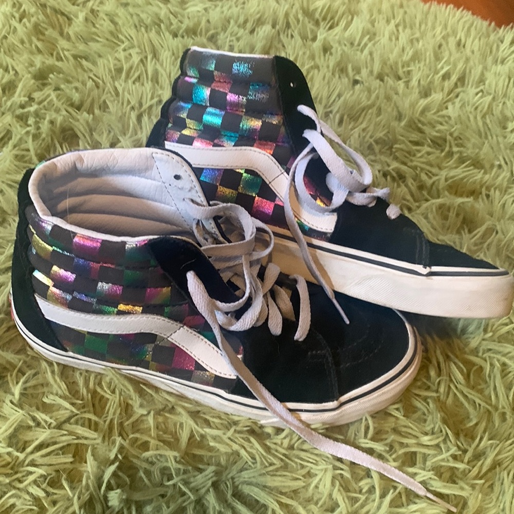 Rainbow checkered, high top vans